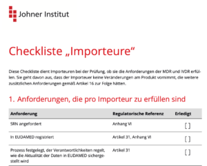 Screenshot der Checkliste für Importeure